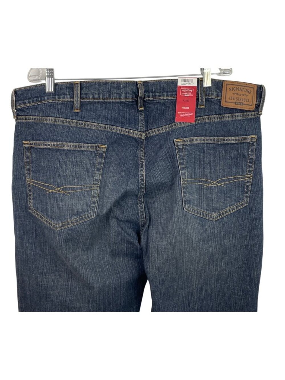 Signature Levi Strauss Relaxed Fit Flex Jeans Mens 42x30 Dark Wash - Picture 8 of 11